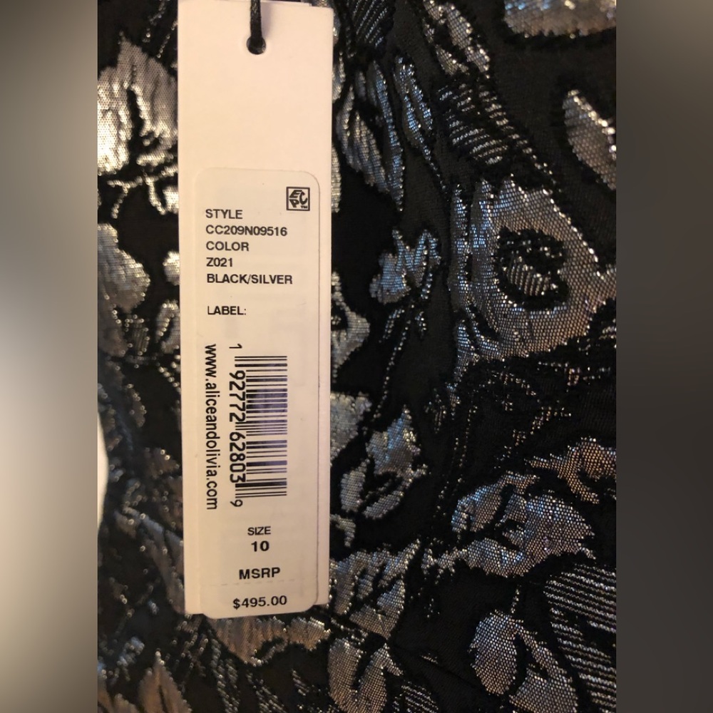 Alice + Olivia Maryann Metallic Jacquard Tie-Shoulder Minidress - Picture 5 of 11